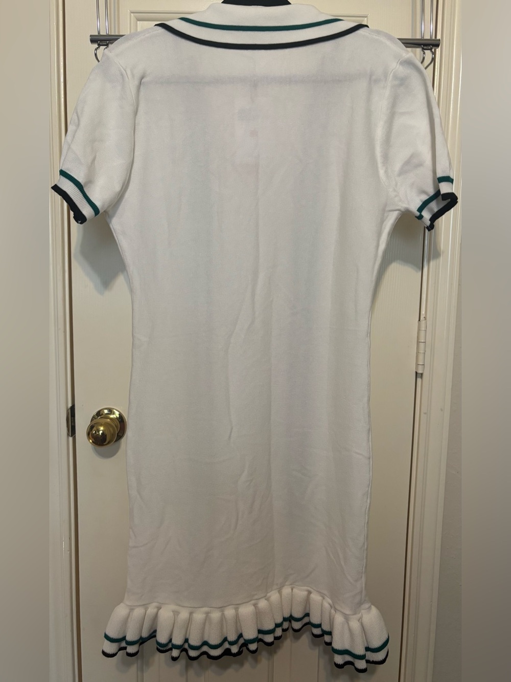 Micas White Knit Polo Mini Dress with Green & Black Stripes - Picture 4 of 4